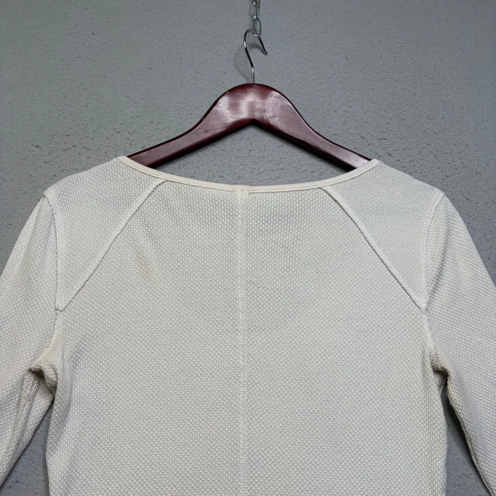 We The Free Thermal Top Womens L Ivory Paisley Cuff Waffle Knit Scoop Neck